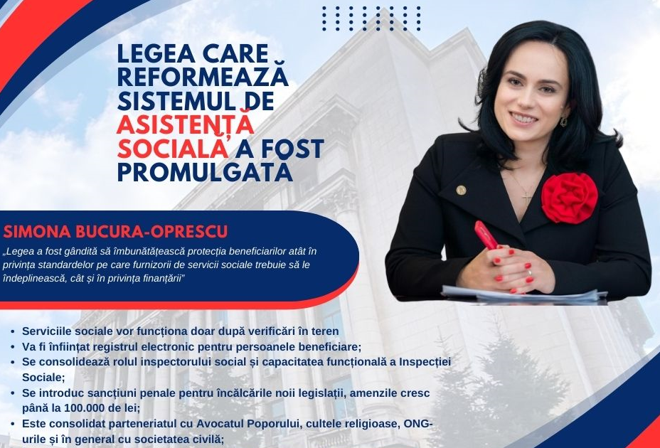 Simona Bucura Oprescu: “Legea asistenţei sociale a fost gândită să îmbunătățească protecția beneficiarilor”